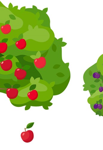 Två grafiskt illustrerade fruktträd
